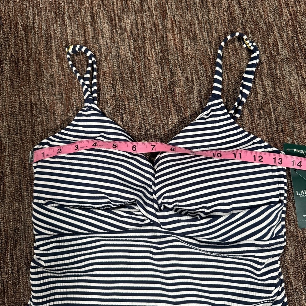 NWT Ralph Lauren Textured Stripe Underwire Surplice Tankini Top Fisherman 10 - Picture 5 of 12
